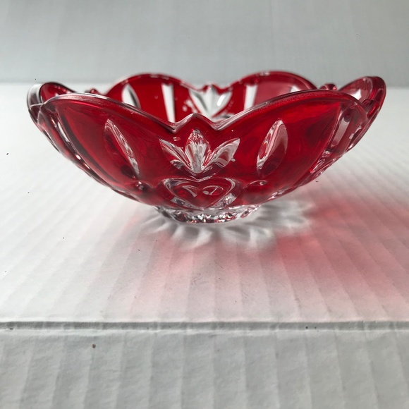 3 Fine Crystal Red And Clear Accent Bowls 4,75” x 2” - Picture 9 of 12